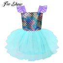Baby Girls Mermaid Dress Cosplay Costumes Princess Sleeveless Glossy Fish Scales Backless Mesh Splice Tutu Dress Short skirt