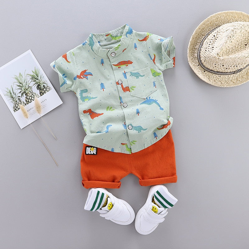 Sommer Baby Jungen Kleidung Set Infant Cartoon Dinosaurier Print Kurzarm Shirt + Hose 1 2 3 4 Jahre Kind Kleinkind Jungen Outfit