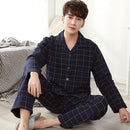 Winter Cotton Men Pajamas Lounge Sleepwear Black Plaid Pijama Man&