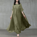 Vintage Summer Long Dress ZANZEA Women O Neck Half Sleeve Sundress Casual Solid Party Pleated Vestidos Kaftan  7