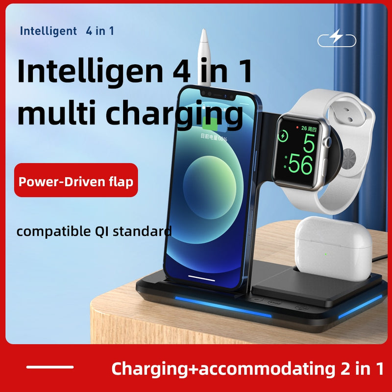 Fast Qi estándar inteligente 4 en 1 Multi Mob Watch auricular Apple Pen cargando juntos Smart Wireless One-Stop Charge Dock