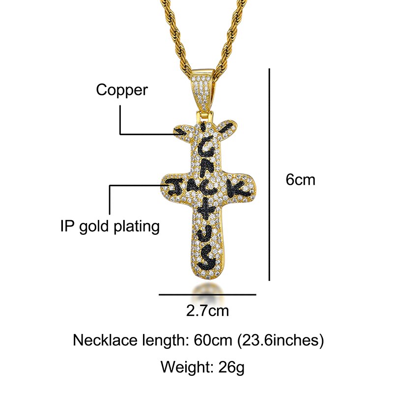 Hip Hop Cactus Jack CZ Cross Iced Out Cubic Zirconia Color plata collares y colgantes para hombres joyería