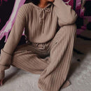 Autumn Winter Knitted Pajama Set Women Hooded Pajama Pants Home Suit for Women Long Sleeve Sleepwear Loose Lounge Wear Ladies