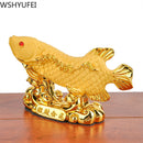 Chinese Style Lucky Home Office Company Car Talisman Money Drawing Fortune Arowana Golden Resin Fish Decorative Statue