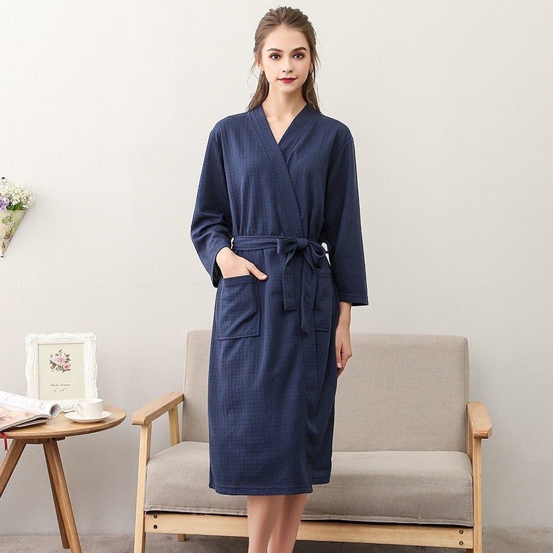 Women Summer 2021 Long Soft  Bath Robe Pajamas Kimono Solid Waffle Bathrobe With Sashes Dressing Gown Sleepwear Female Homewear