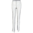 DIRTYLILY Crystal Diamond Shiny Women Pants Summer New Fashion Hollow Out Fishnet Wide Leg Trousers Sexy See Through Beach Pant
