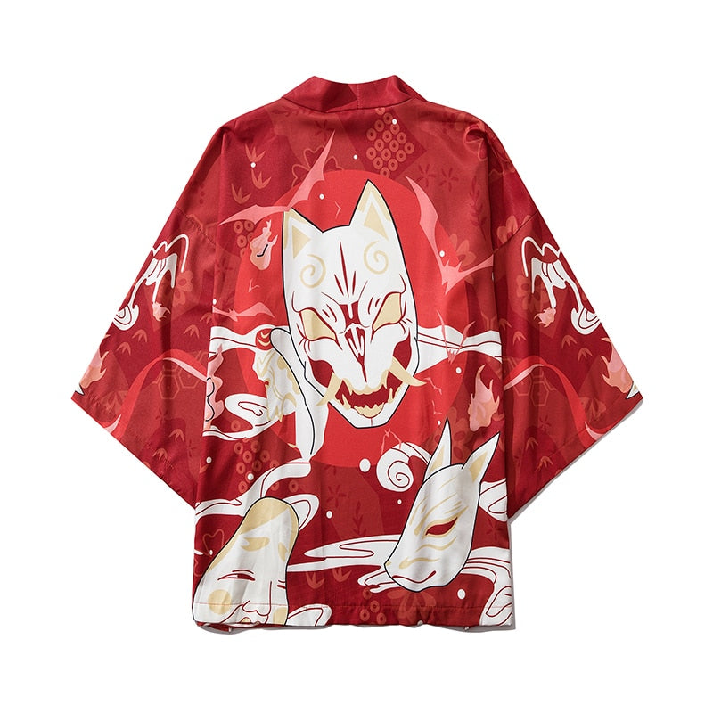 Bebovizi, ropa de estilo japonés, ropa de calle de verano para hombre, Kimono con estampado de gato, cárdigan, bata mandarina, Kimonos de tendencia japonesa Unisex para hombre