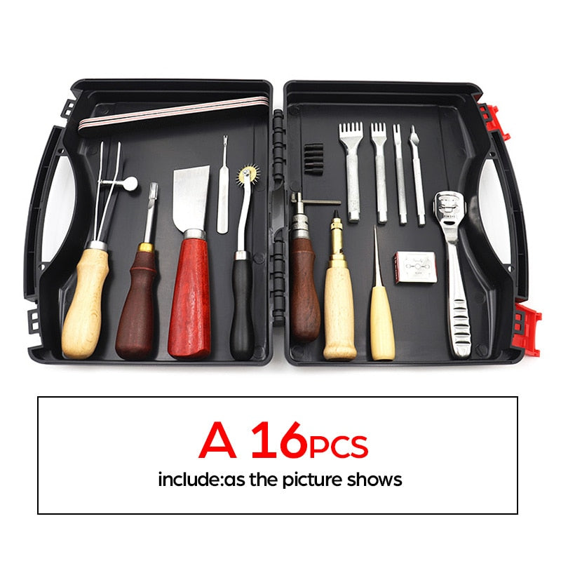 DIY Professional Leather Craft Tools Kit Hand Sewing Stitching Punch Carving Work Saddle Groover Set Accessories DIY Tool box