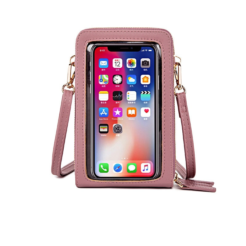 HEISSE transparente berührbare Handy-Taschen-Frauen-Umhängetasche Pu-Leder-Damen-Crossbody-Beutel-weibliche kleine Handtaschen-Geldbörse