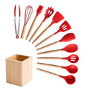 Silicone Cooking Utensils Set Non-stick Spatula Soup Spoon Wooden Handle with Storage Box Kitchen Tools Set Gifts for Mother