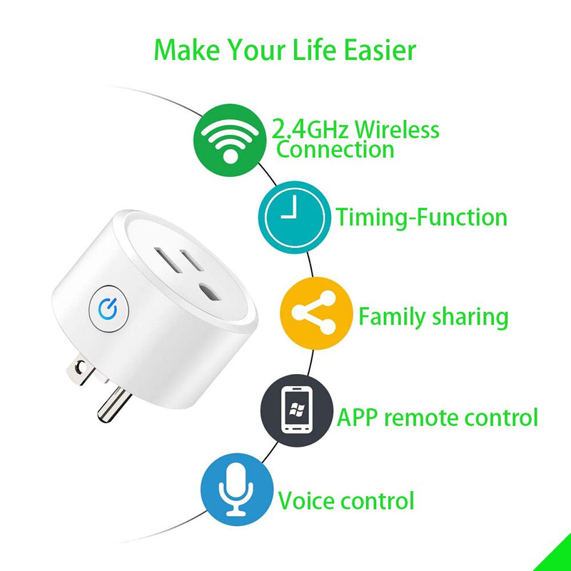 Smart Plug WiFi Mini Socket Smart Outlet, funciona con Alexa y Google Home, no requiere Hub, controla tus dispositivos a distancia