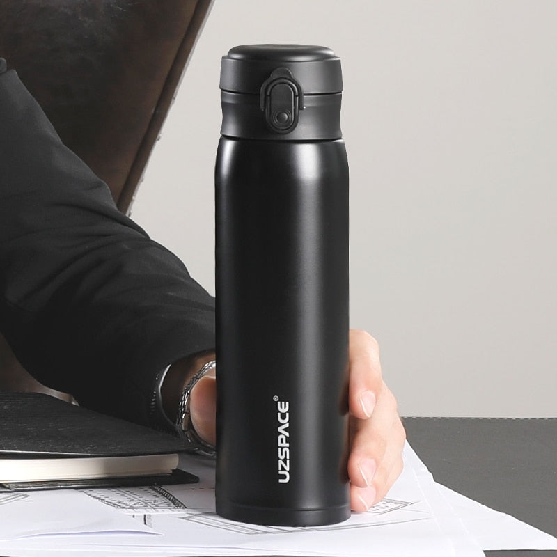 UZSPACE Business Sport Wasserflasche Isolierflasche Edelstahl Thermoskanne Direktgetränk Auslaufsicher Tragbares Auto Teetasse Kaffeetasse