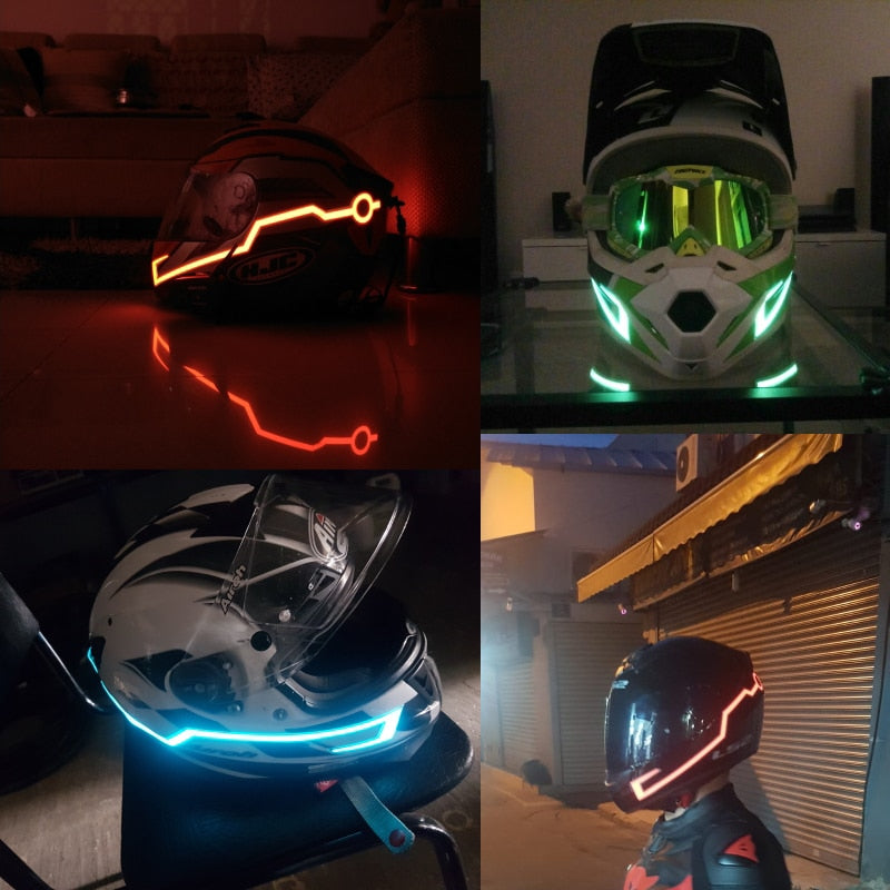 2 Pcs Motorcycle LED Night Riding Lights Bike Helmet EL Cold Light Flashing Stripe Luminous Signal Sticker Universal Waterproof