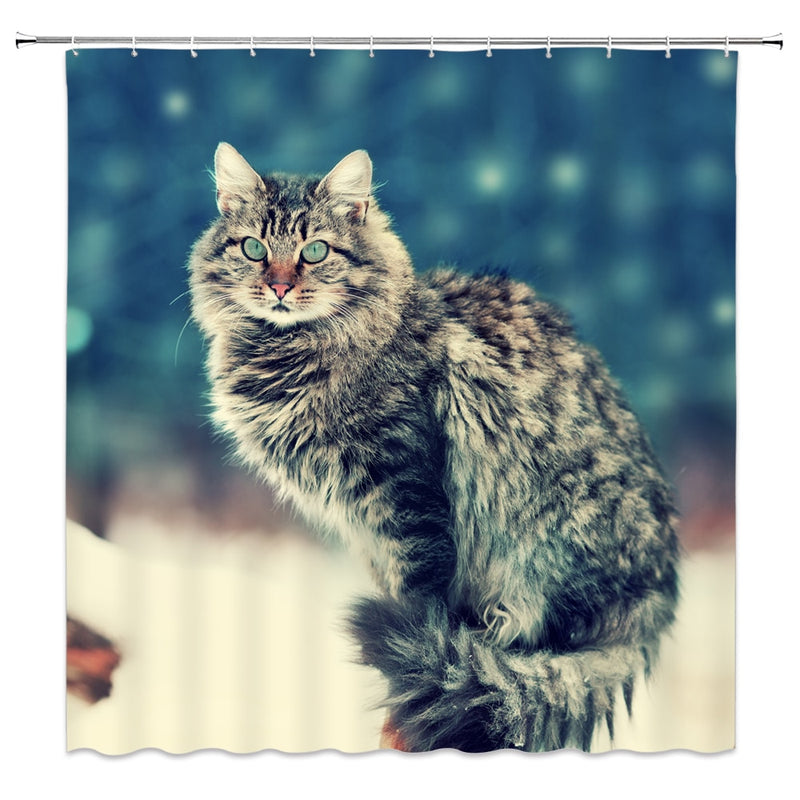 Funny Animal Shower Curtains Decoration Cute Pet Cat Home Bathroom Decor Polyester Bath Cloth Hanging Curtain Set With Hooks