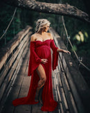 Vestidos de maternidad para sesión de fotos, vestidos sexis sin hombros con mangas abullonadas para mujeres embarazadas, vestido Maxi largo para fotografía de embarazo