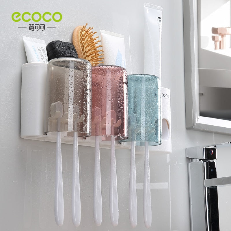 ECOCO Bathroom Toothbrush Holder Bathroom Organizer Electric Toothbrush Holder Wall Bathroom Accessories Set Home Accessories