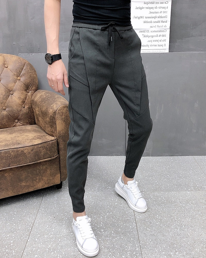 Mode Korean Solid Joggers Männer Hohe Qualität Frühling Herbst Hosen Männer Slim Fit Kordelzug Herren Casual Hosen Schwarz / Grau 36-28 Heiß