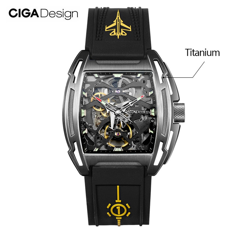 Diseño CIGA, reloj mecánico automático de zafiro de titanio, serie Z, reloj luminoso resistente al agua de lujo, correa de silicona Tonneau