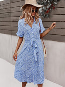 Spring Summer Ladies Bandage Dress Women Casual Medium Long Sleeve Button Floral Print Holiday Style Chic Dress Female 2022 New