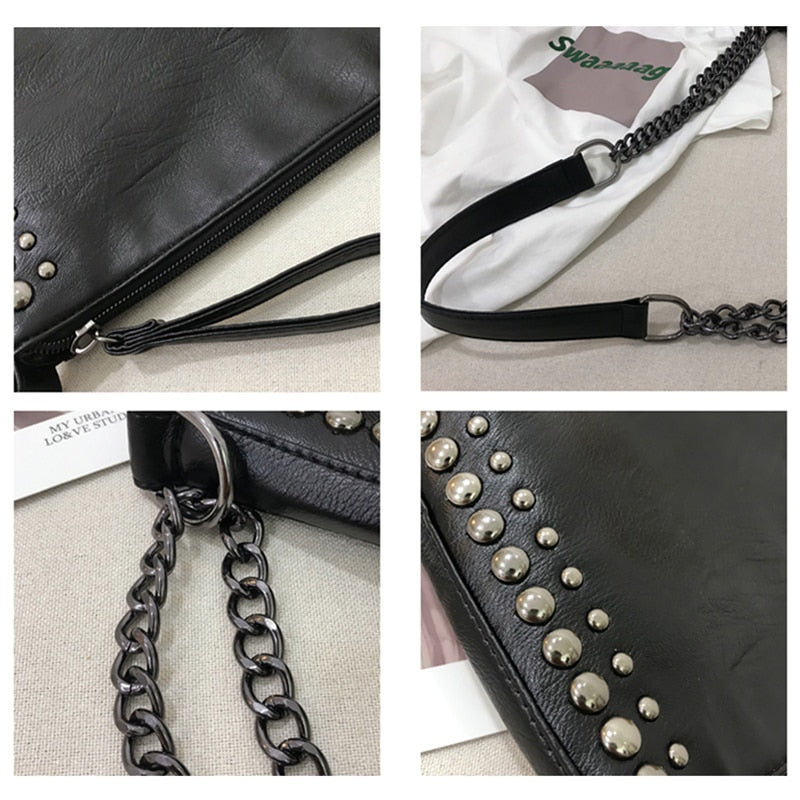 Casual Rivet Shoulder Bag Female Famous Brand Chain Crossbody Bags for Women Leather Handbags Large Capacity Tote Bag Sac A Main