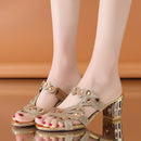 Lucyever Damen Sommer Pantoffel Sandalen Mode Hgih Heels Open Toe Kristall Sandalen Damen Strass Böhmen Strand Flip Flops