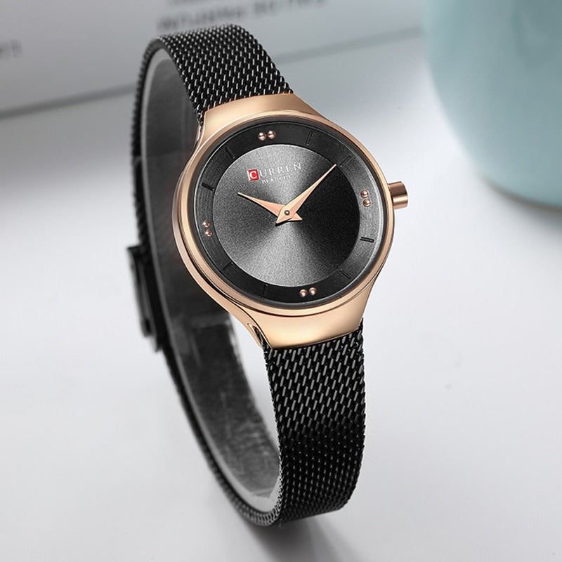 Elegant Women Watches CURREN Fashion Quartz Stainless Steel Mesh Watch Female Simple Wristwatch for Ladies Clock reloj mujer