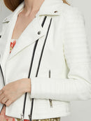 2022 neue Mode Frauen Herbst Winter Motorrad Kunstleder Jacken Dame Langarm Biker Weiß PU Punk Streetwear Schwarz Mäntel