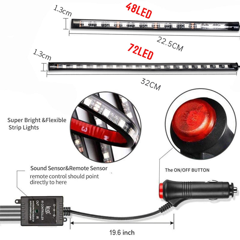 Neon 48 72 LED Car Interior Ambient Foot Light with USB Wireless Remote Music App Control Auto RGB Atmosphere Decorative Lamps