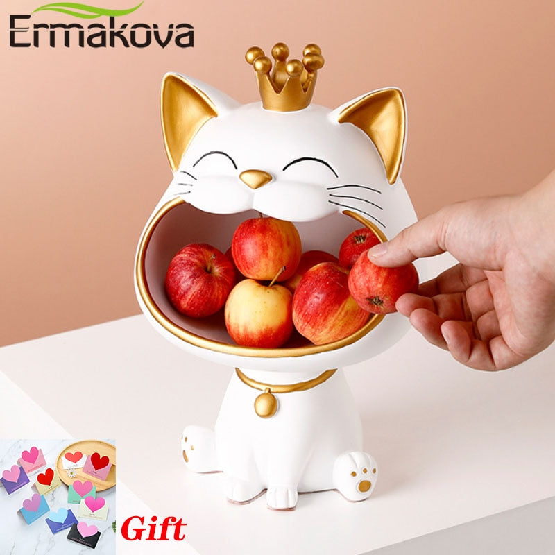 ERMAKOVA Lucky Cat Statue Sculpture Table Decoration Miniature Figurine Sundries Storage Box Modern Living Room Desk Home Decor