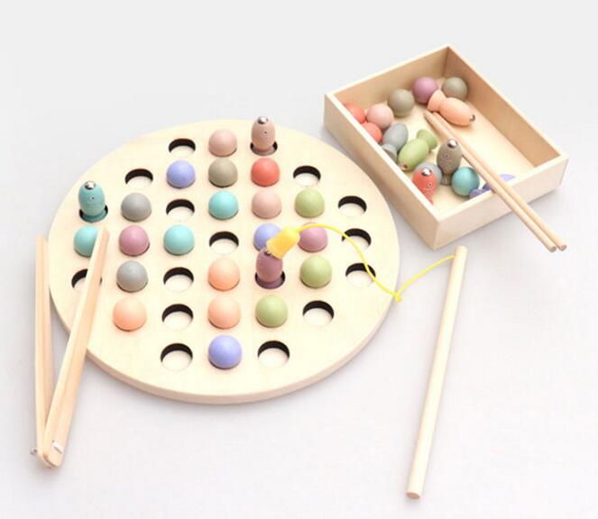 Montessori Educational Wooden Toys Training Clip Ball Sorters Toys For Children 2-6 Years Activity Board Fishing Game Baby Toys