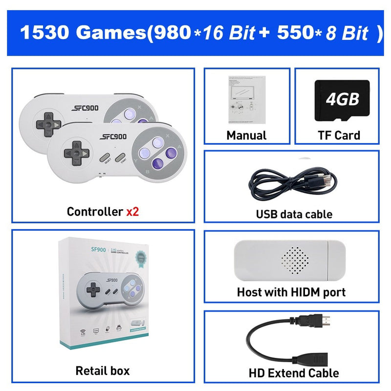 SF900 Video Game Console Hd TV Game Stick Wireless Controller Built in 5532 Games Handheld Game Player Gamepad For SNES For NES