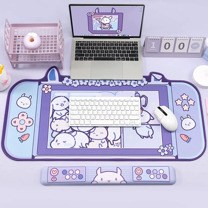 Lila Kaninchenfalle Mauspad 44 cm * 80 cm Super süße verdickte Bürocomputer Große Mausunterlage Tastaturunterlage Handballenauflage Mädchen Kawaii