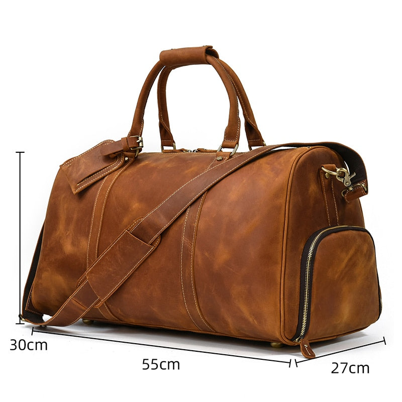 MAHEU Men Genuine Leather Travel Bag Travel Tote Big Weekend Bag Man Cowskin Duffle Bag Hand Luggage Male Handbags Large 60cm