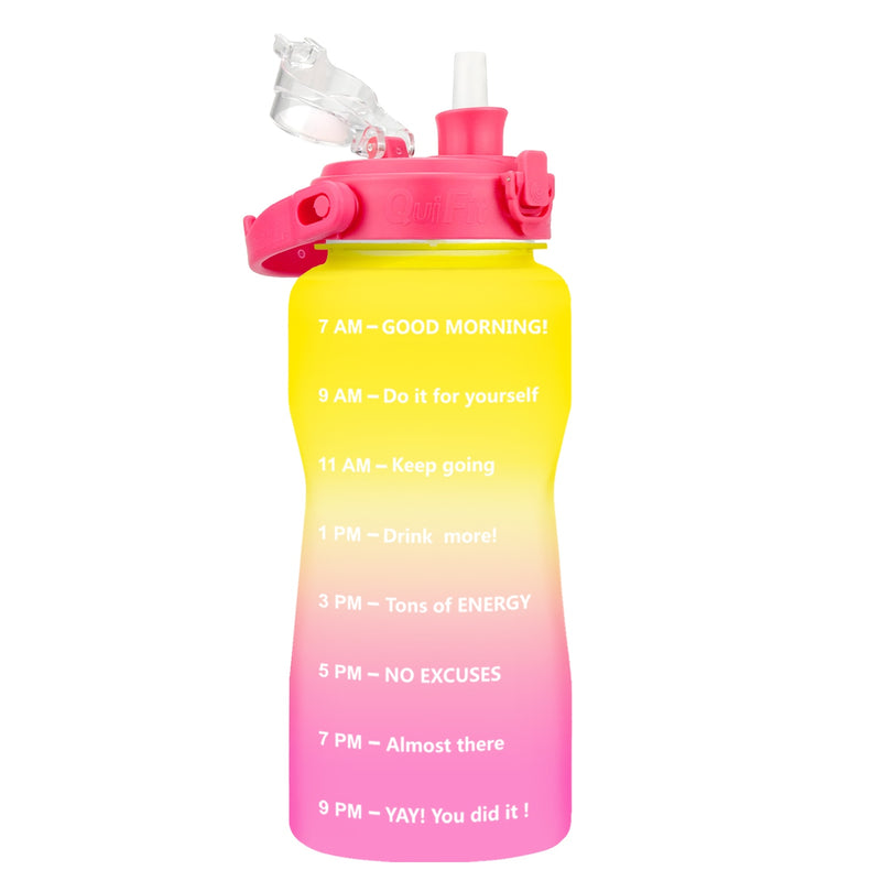Quifit Gallone 2L Wasserflasche mit Strohhalm 3,8 &amp; 2 Liter großes Fassungsvermögen Tritan BPA-frei Motivationszitat Zeitmarkierung 2000ml Krug