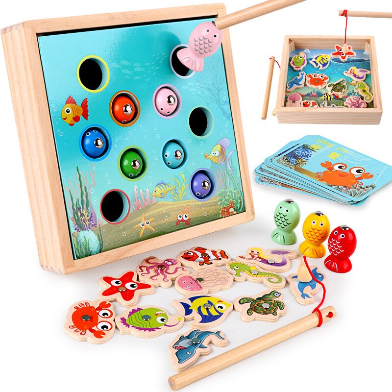 Juguetes de madera para niños, juegos magnéticos, juego de pesca, peces 3D para niños, juguetes educativos para niños, regalos divertidos para niños y niñas al aire libre