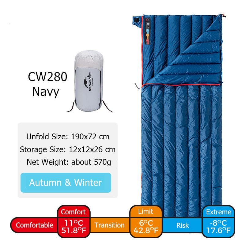 Naturehike CW280 Sleeping Bag Winter Waterproof Goose Down Sleeping Bag Ultralight CWM400 Hiking Camping Sleeping Bag