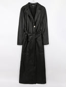 Lautaro, gabardina de cuero verde Extra larga de otoño para mujer, fajas de manga larga, abrigo Maxi de una botonadura, ropa de calle 2021