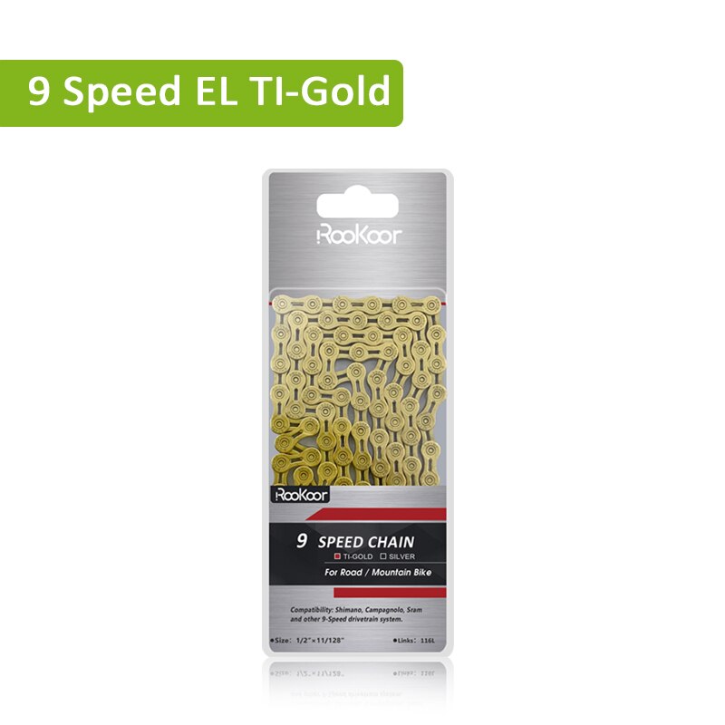 Rookoor 6 7 8 9 10 11 Speed Bicycle Chain Titanium Plated Gold TI-Gold Silver Road Mountain Bike MTB EL Hollow Chains 116 Links