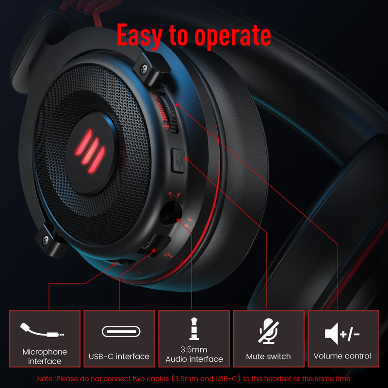 EKSA Gaming Headset Gamer E900/E900 Pro 7.1 Surround kabelgebundene Gaming-Kopfhörer mit Mikrofon für PC/PS4/PS5/Xbox One/Switch