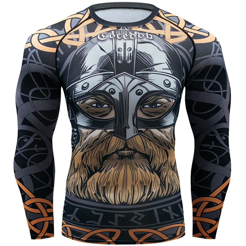 Men Compression t shirt Quick Dry Tight Sport Fitness T-Shirts Male Running 3D Aztec Running Gym Breathable T-shirt MMA T Shirt