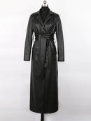 Lautaro, gabardina de cuero verde Extra larga de otoño para mujer, fajas de manga larga, abrigo Maxi de una botonadura, ropa de calle 2021