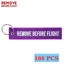 REMOVE BEFORE FLIGHT Wholesale Keychain for Motorcycles and Cars Key Chains Jewelry 100 PCS Aviation Gifts Embroidery Key Chain
