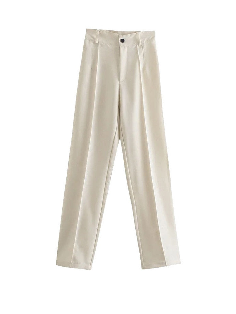 TRAF Mujeres Chic Moda Ropa de oficina Pantalones rectos Vintage Cintura alta Cremallera Fly Mujer Pantalones Mujer