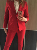 Trajes de pantalón de trabajo OL Conjunto de 2 piezas para mujer Traje de entrevista de negocios Conjunto Uniforme Blazer delgado y Pantalón de lápiz Traje de dama de oficina