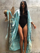 2022 Bikini Cover-ups Black Retro Striped Self Belted Women Summer Clothing Kimono Dress Beach Wear Swim Suit Cover Up Q1225