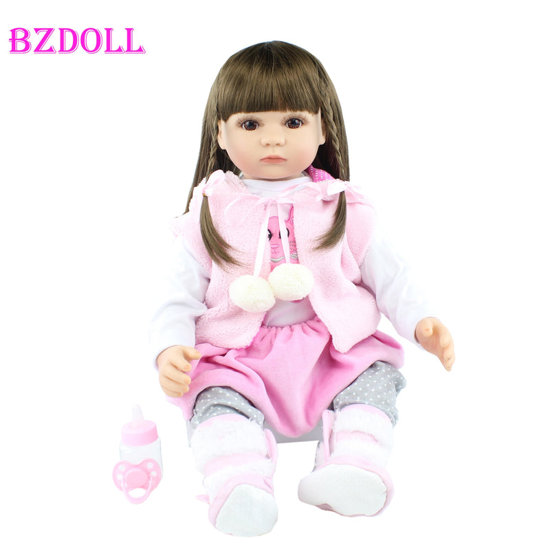 60cm/55cm Soft Silicone Reborn Toddler Baby Doll Toys For Girl Long Hair Princess Like Alive Boneca Dress Up Birthday Gift