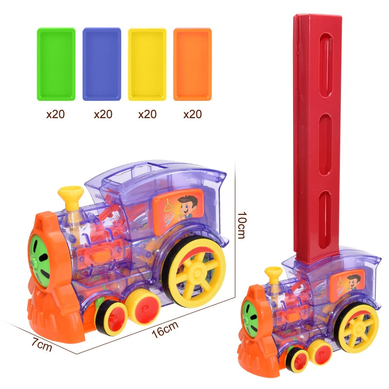 Juego de coches de tren de dominó para niños, luz de sonido, colocación automática de dominó, bloques de dominó coloridos, juego educativo, juguete para regalo DIY