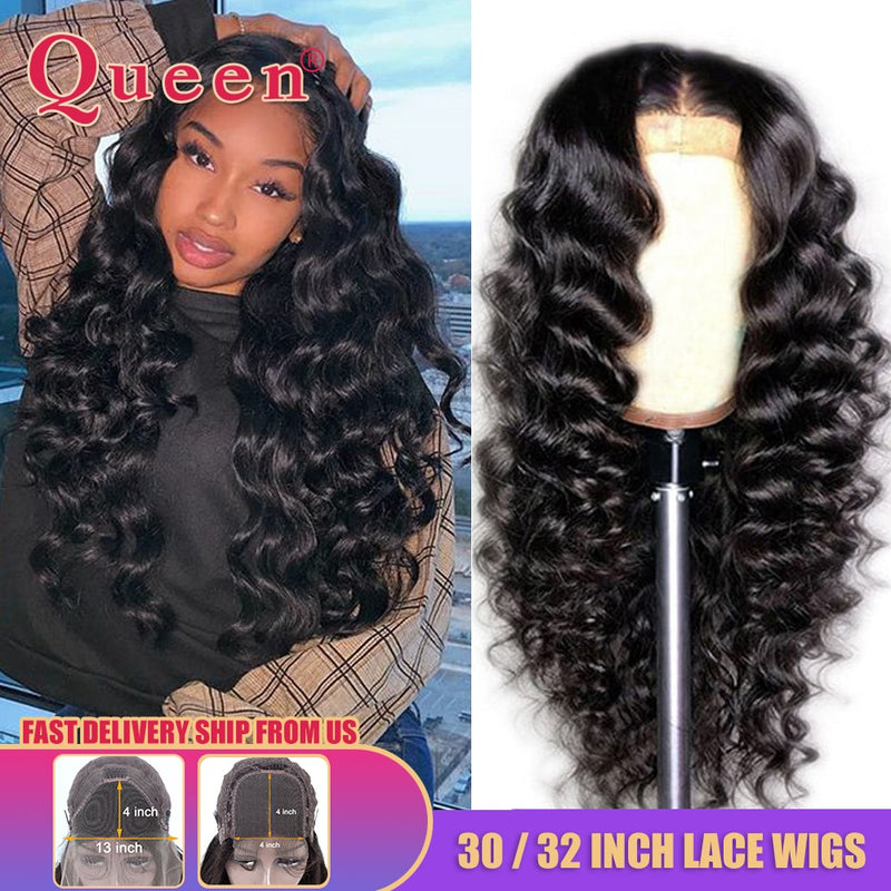 30 32 Inch Long Loose Deep Wave Lace Front Human Hair Wigs For Women Brazilian 13X4 Lace Frontal Wig 100% Human Hair Wigs Queen