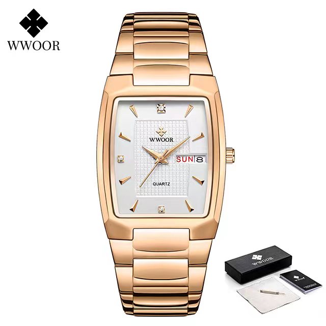 Relogio Masculino WWOOR 2022 New Square Watch Men with Automatic Week Date Man Quartz Wrist Watches Luxury Stainless Steel Gold