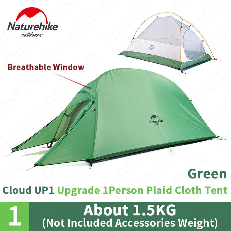 Tienda Naturehike actualización Cloud Up1 tienda de campaña 20D poste de aluminio de silicona tienda ultraligera 1 persona tienda turística para las cuatro estaciones